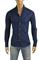 Mens Designer Clothes | GUCCI Men's Button Front Dress Shirt in Navy Blue #356 View 1