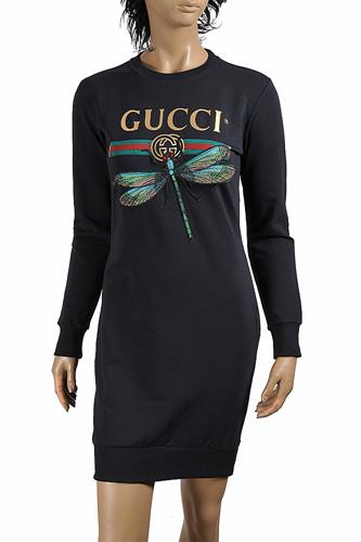 GUCCI cotton long dress with front dragonfly appliqué 397