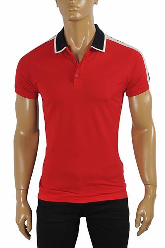 GUCCI men’s cotton polo with GUCCI stripe in red color #382