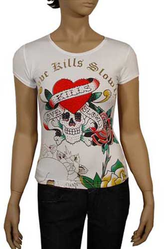 Womens Designer Clothes | ED HARDY by Christian Audigier Multi Print Lady's Tee #22