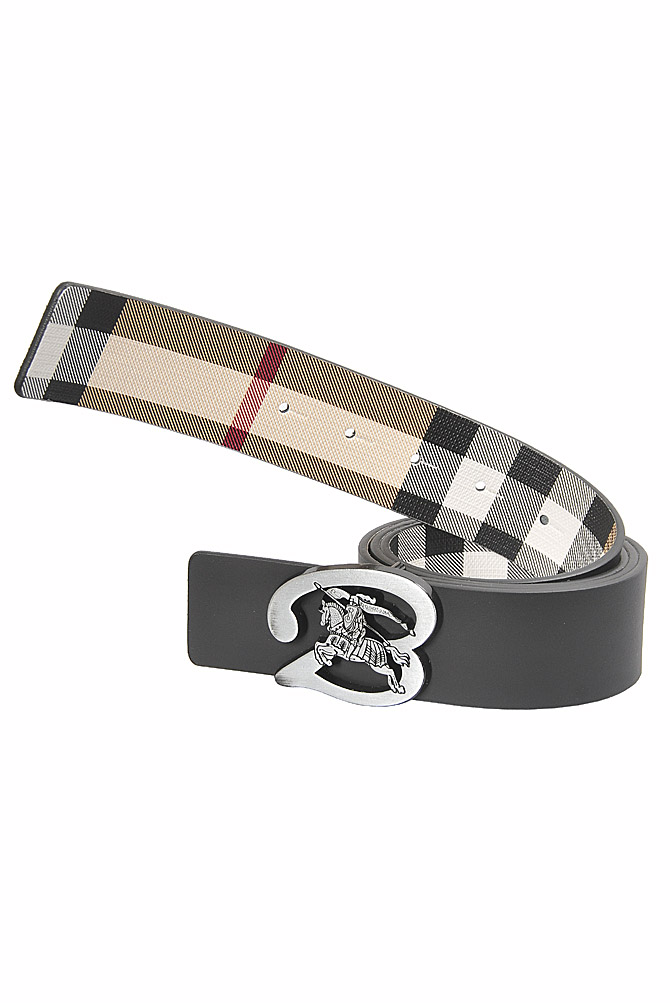 Mens Designer Clothes  BURBERRY men's reversible leather belt with silver  buckle 76