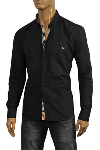 Mens Designer Clothes | BURBERRY Men's Button Up Dress Shirt In Black #137