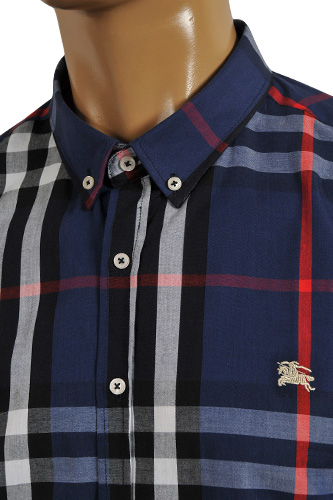 Mens Designer Clothes | BURBERRY Men's Button Up Dress Shirt In Navy