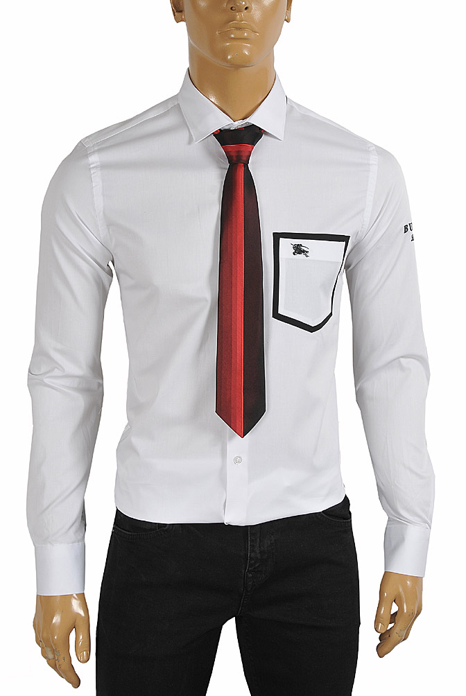 Mens Designer Clothes | BURBERRY men's cotton dress shirt with embroidery 258