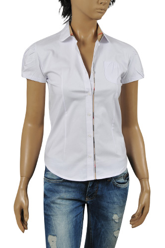 Womens Designer Clothes | BURBERRY Ladies’ Short Sleeve Button Up Shirt #153