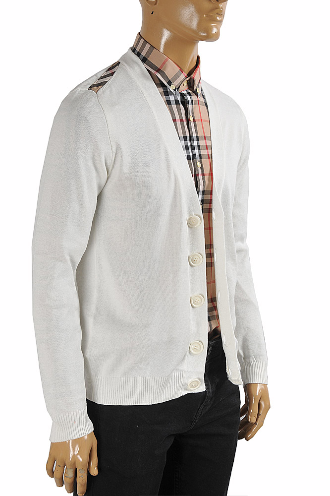 Mens Designer Clothes | BURBERRY men cardigan button down sweater in white color 266