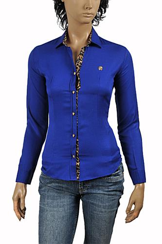 Womens Designer Clothes | ROBERTO CAVALLI Ladies’ Dress Shirt/Blouse In Royal Blue #367