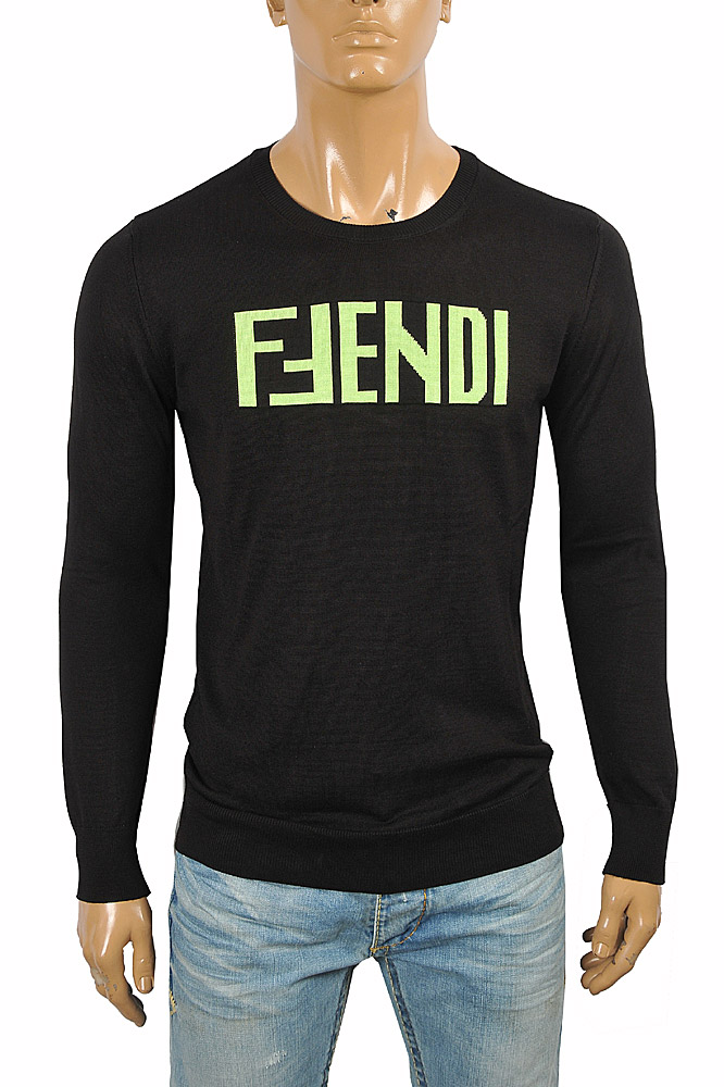 Mens Designer Clothes | FENDI men's round neck front print sweater 56
