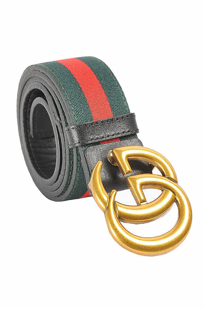 Mens Designer Clothes | GUCCI Double G Buckle Belt With Red And Green Stripe 57