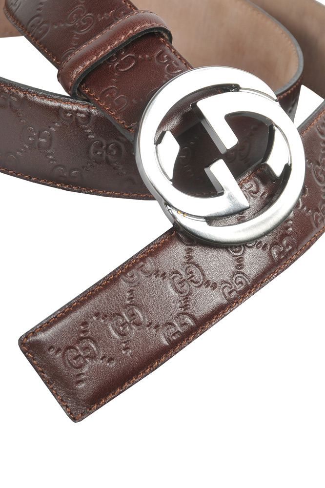 Mens Designer Clothes | GUCCI GG Men's Leather Belt in Brown 82