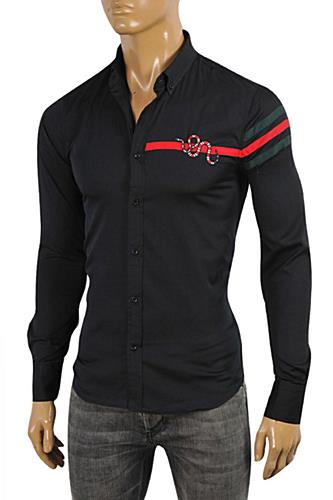 Mens Designer Clothes | GUCCI Men's Button Front Dress Shirt in Black #0355
