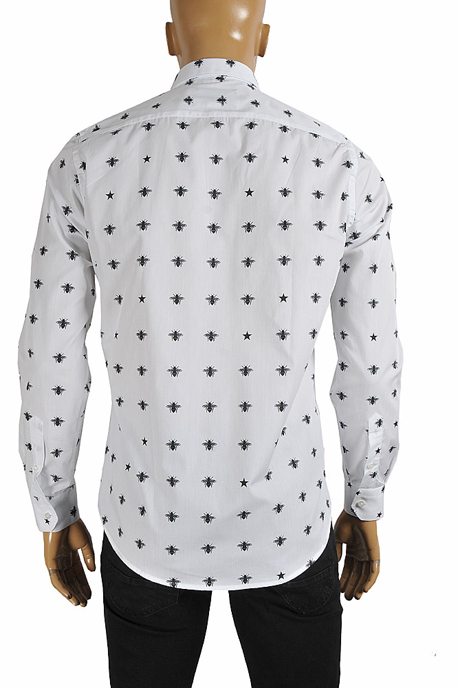 Mens Designer Clothes | GUCCI Men’s Dress shirt with bee print in white