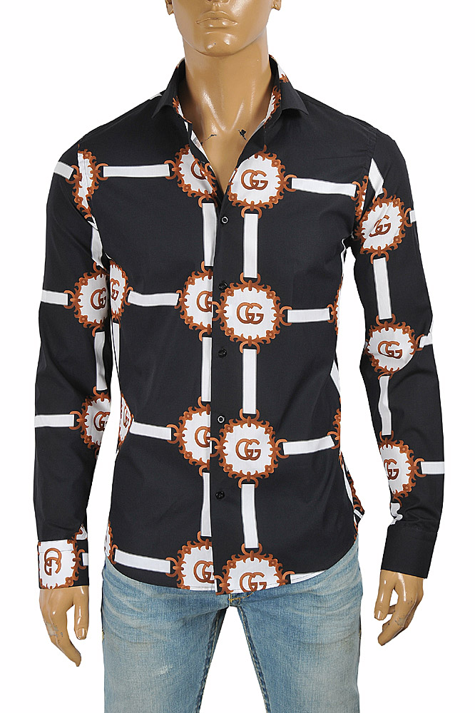 Mens Designer Clothes | GUCCI men’s dress shirt with logo print 409