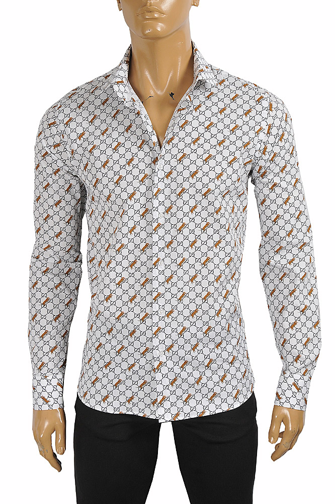 Mens Designer Clothes | GUCCI GG tiger men's dress shirt 410