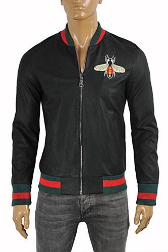 Mens Designer Clothes | GUCCI Faux Leather Jacket With Bee Patch #154