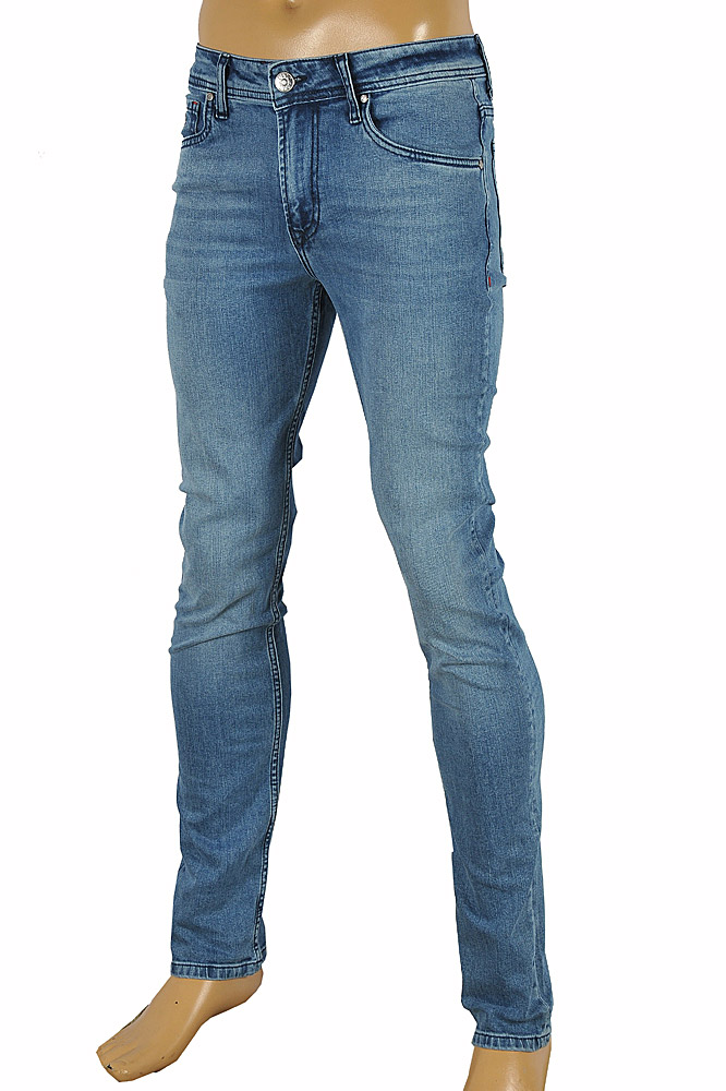 Mens Designer Clothes | GUCCI Men's fitted stretch jeans with Snake ...