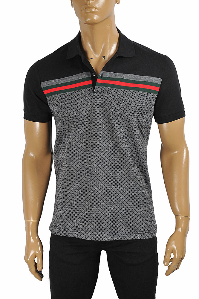 Mens Designer Clothes | GUCCI men’s cotton polo with signature red and green stripe 404