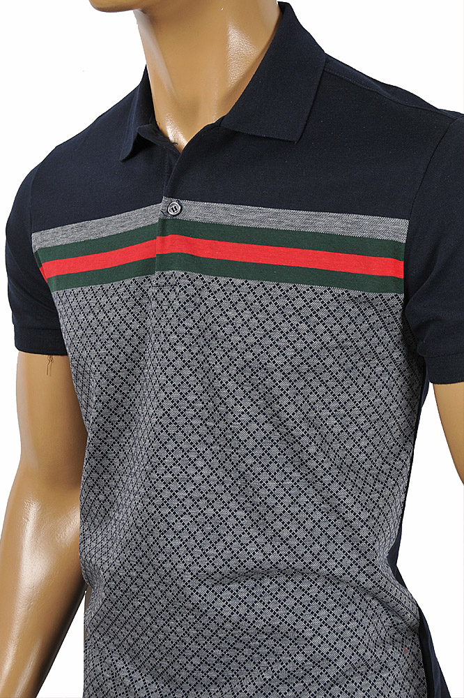 Mens Designer Clothes | GUCCI men’s cotton polo with signature red and ...
