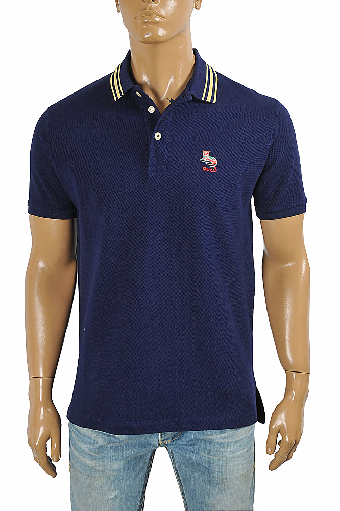 Mens Designer Clothes | GUCCI Men’s cotton polo with cat embroidery 421