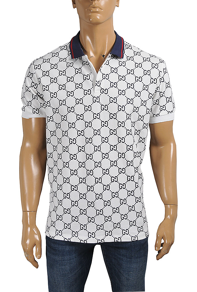 Mens Designer Clothes | GUCCI men’s cotton polo with signature interlocking GG logo 427
