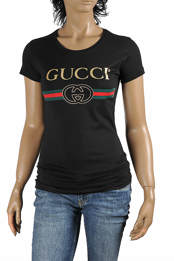 Womens Designer Clothes Gucci Womens Cotton T Shirt With Front Logo