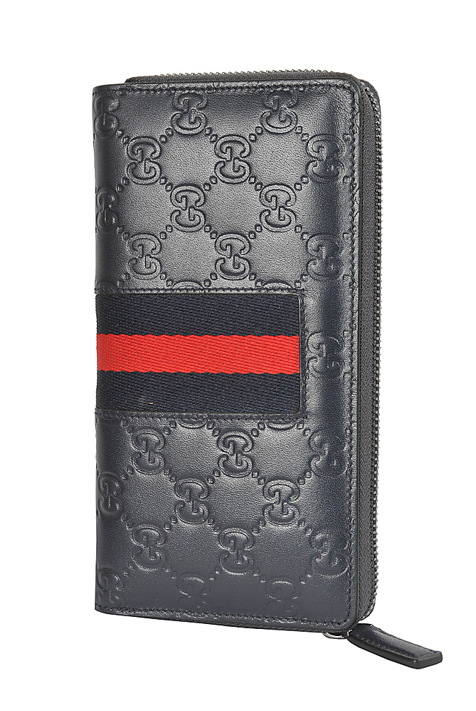 Mens Designer Clothes | GUCCI GG Leather Long Wallet, Navy Blue 61