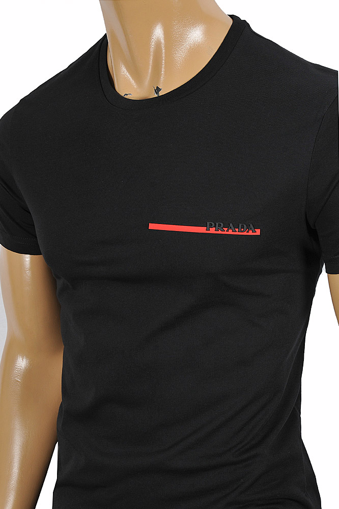 Mens Designer Clothes | PRADA Men's cotton t-shirt with front logo appliqué 109