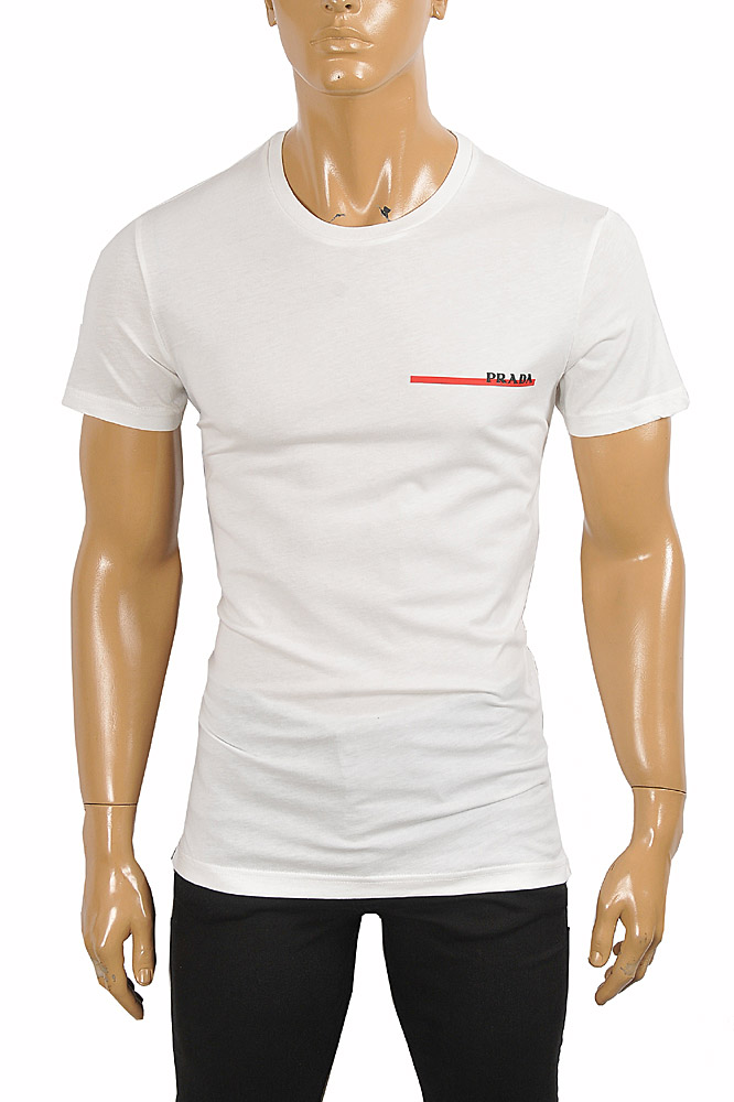 Mens Designer Clothes | PRADA Men's cotton t-shirt with front logo appliqué 110