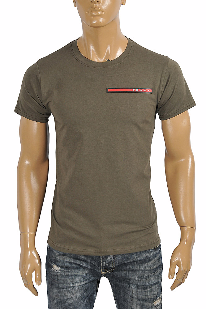Mens Designer Clothes | PRADA Men's t-shirt with front logo appliqué 114
