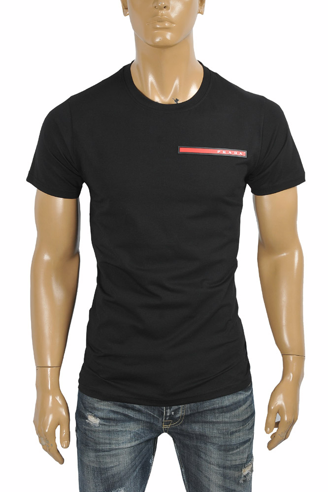 Mens Designer Clothes | PRADA Men's t-shirt with front logo appliqué 115