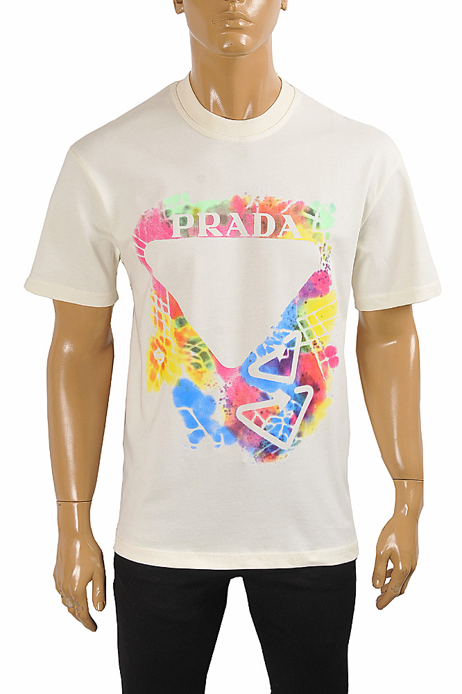 Mens Designer Clothes | PRADA Men's t-shirt with front logo print 120