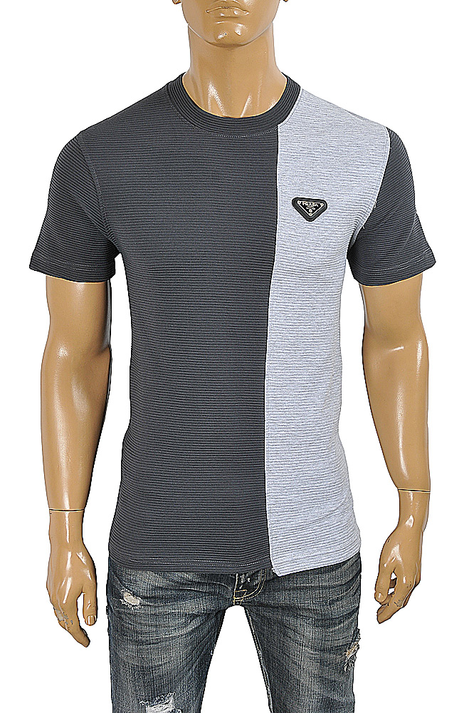 Mens Designer Clothes | PRADA Men's t-shirt with metal logo patch 121
