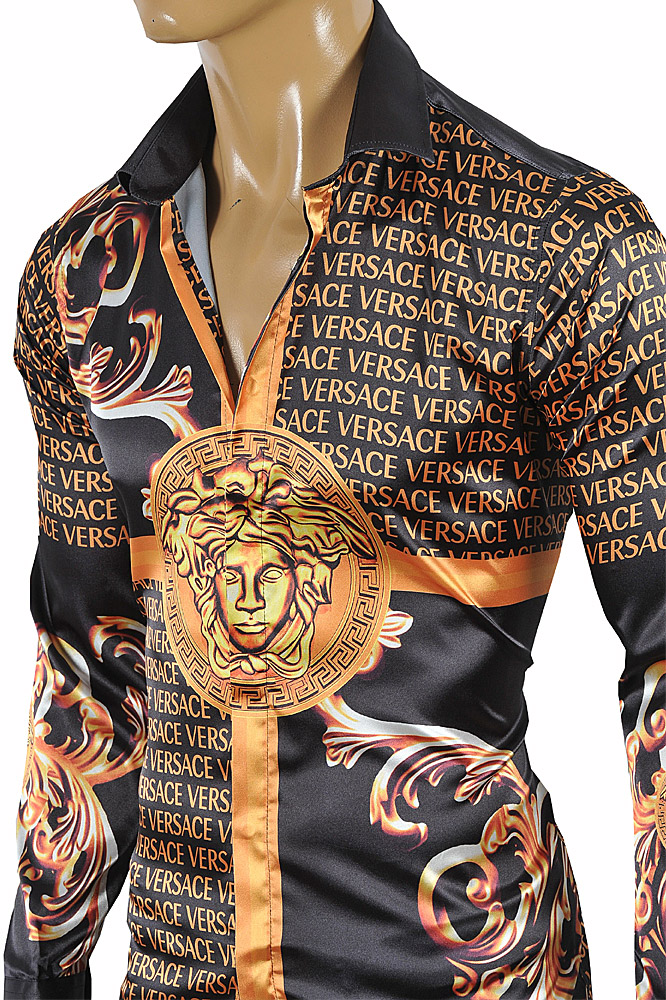 Mens Designer Clothes | VERSACE Medusa Men's Dress Shirt Black and Gold 178