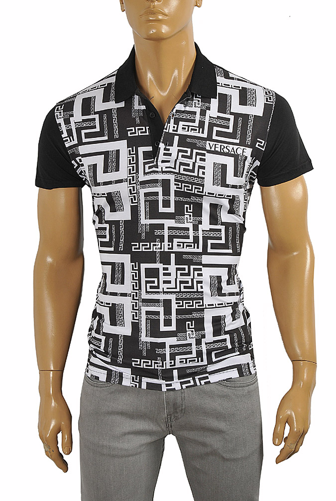 Mens Designer Clothes | VERSACE men's polo shirt with front print #175