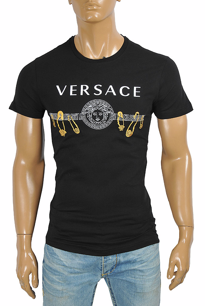 Mens Designer Clothes | VERSACE men's t-shirt with front logo print 116