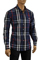 Mens Designer Clothes | BURBERRY Men's Button Up Dress Shirt In Navy Blue #139 View 1