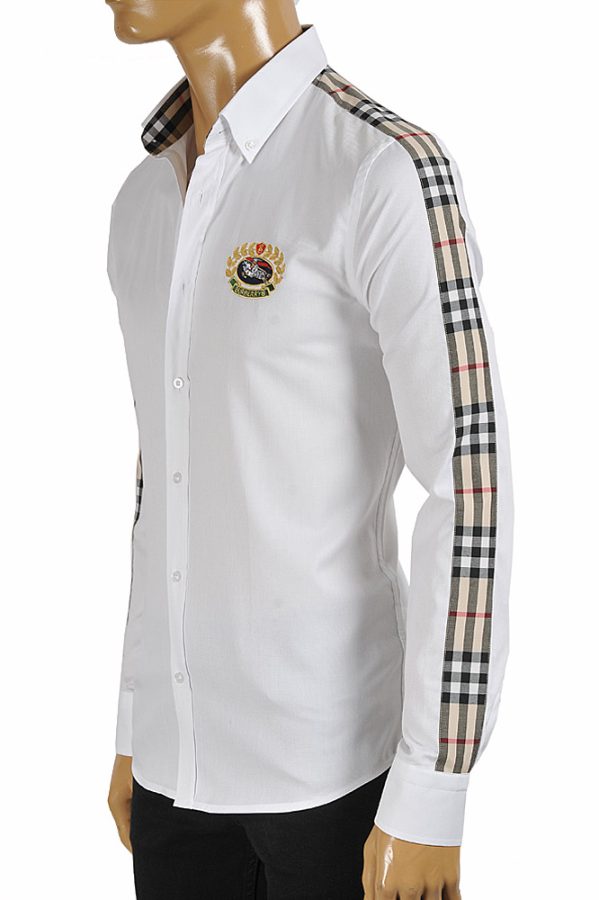 BURBERRY men's long sleeve dress shirt with logo embroidery 256