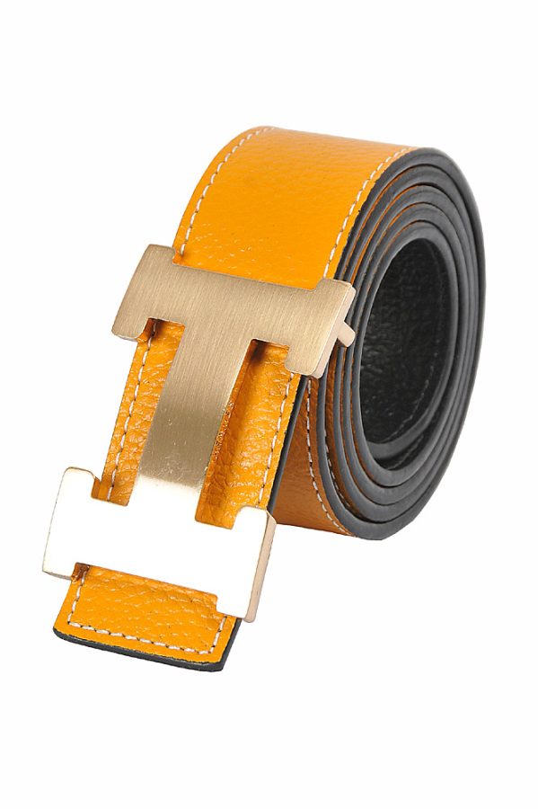 HERMES Men's Reversible Leather Belt Black/Orange 69